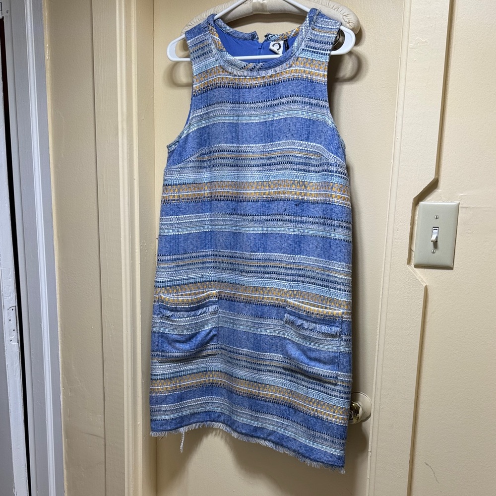 Stylish Blue and Gold Striped Casual Dress